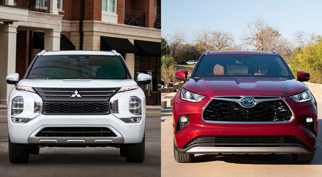 Comparatif entre le Mitsubishi Outlander 2022 (gauche) et le Toyota Highlander 2021 (droite)
